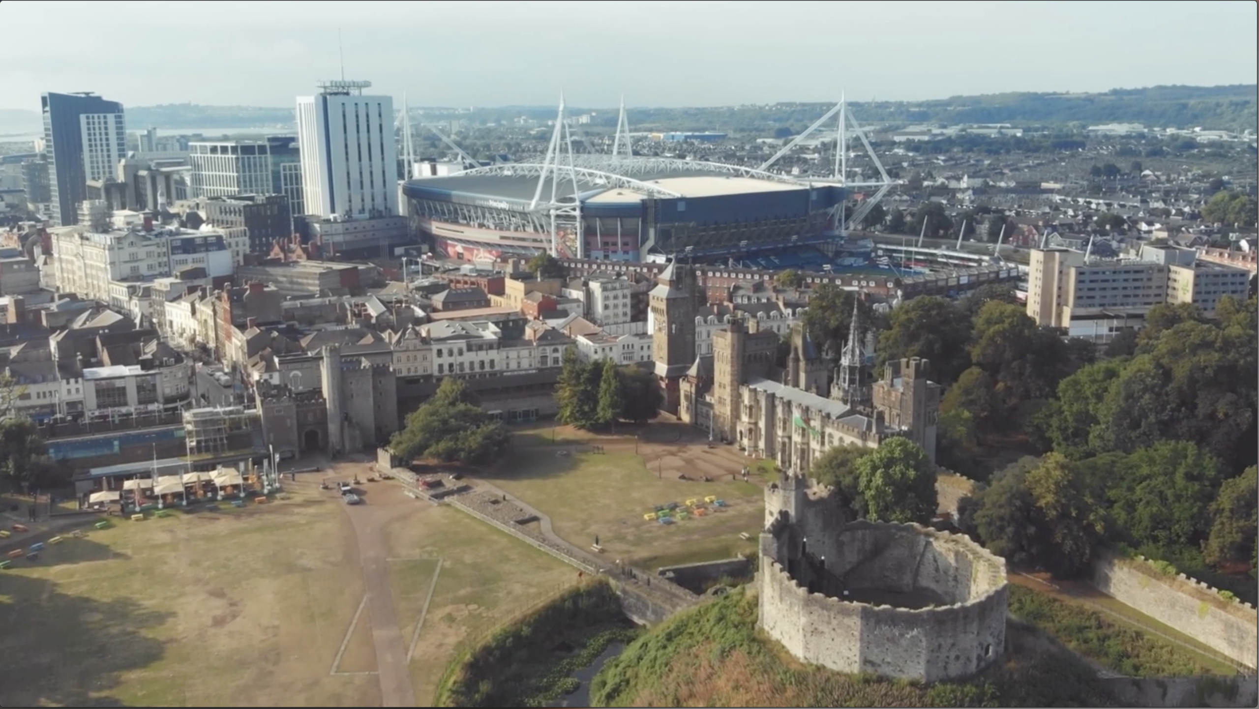 Aerial shot of a stadium.