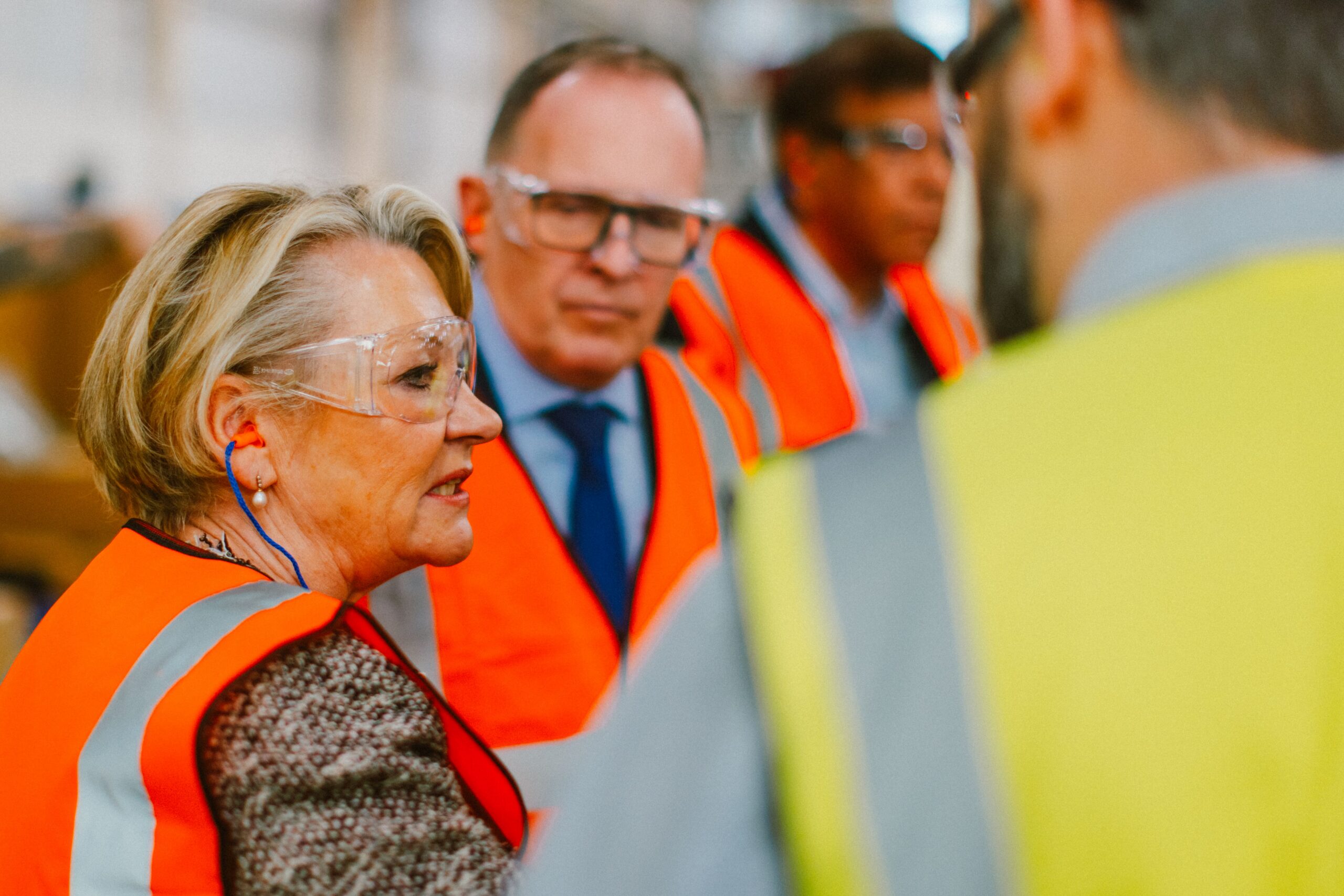 Bronagh Kennedy and Kevin Boyd chatting to engineers.